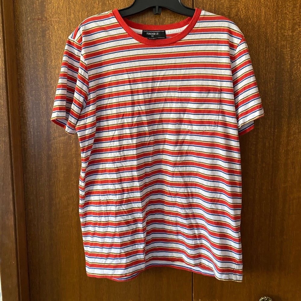 Forever 21 Men's Cotton Blend Stripe T Shirt with Pocket